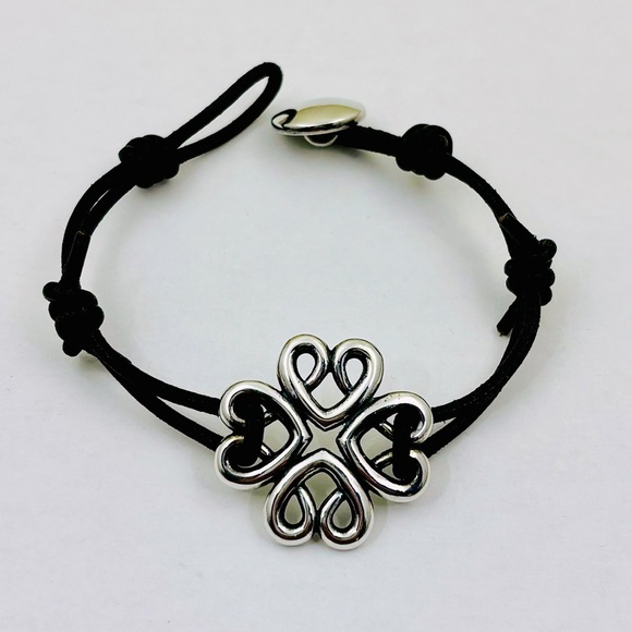 James Avery RETIRED Sterling FOUR HEART CLOVER AND LEATHER Bracelet